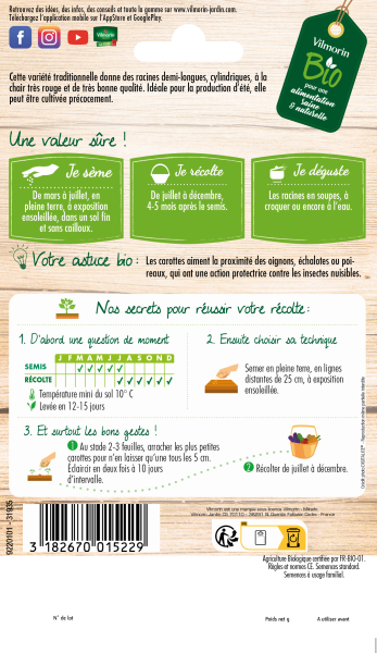 Potagères - Carotte Nantaise Améliorée 3 - BIO - Grand Modèle - MEDIA_PACKAGING_VERSO